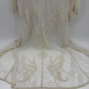 KONTROL Boho Butterfly Mesh Embroidered Cover Up Kimono Size L Cream Cottage